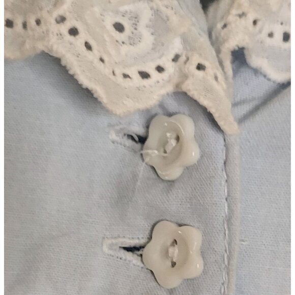 The 1 For U Long Modest Nightgown Size XS Light Blue Cotton White Eyelet Trim - Picture 5 of 7